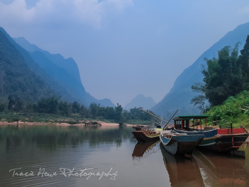Boats at Mong Ngoi, Laos