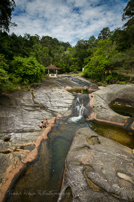 Looking back towards the jungle from the half bridge of Seven Wells waterfall Langkawi
