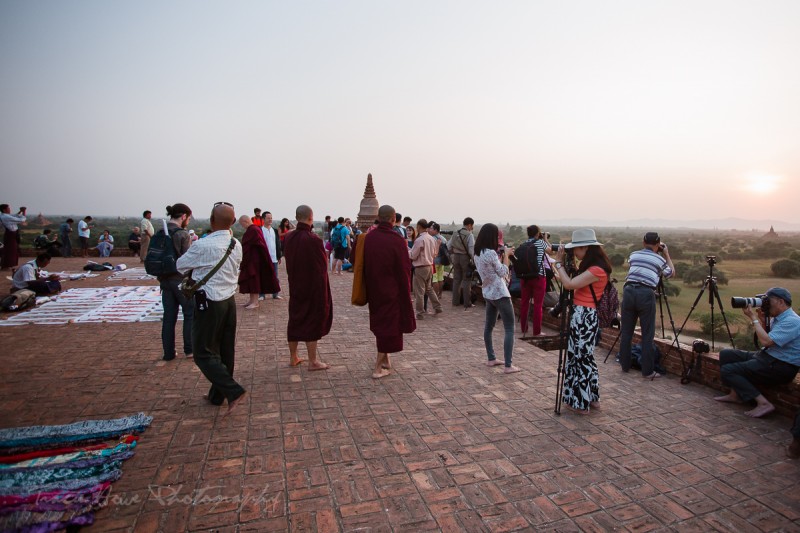 Crowded Bagan temple at sunset