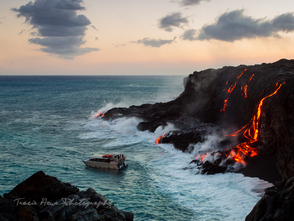 Lava flowing into the ocean at Kalapana.
