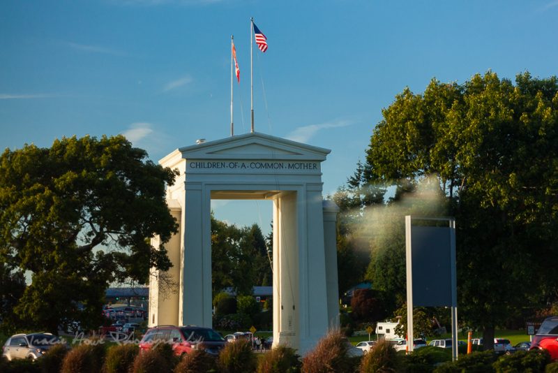 Peace Arch border crossing from train window